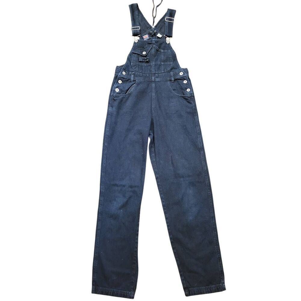 Vintage 90s Goodfellow Overalls Women's XS Blue Black Lace Up Back Bibs Tapered